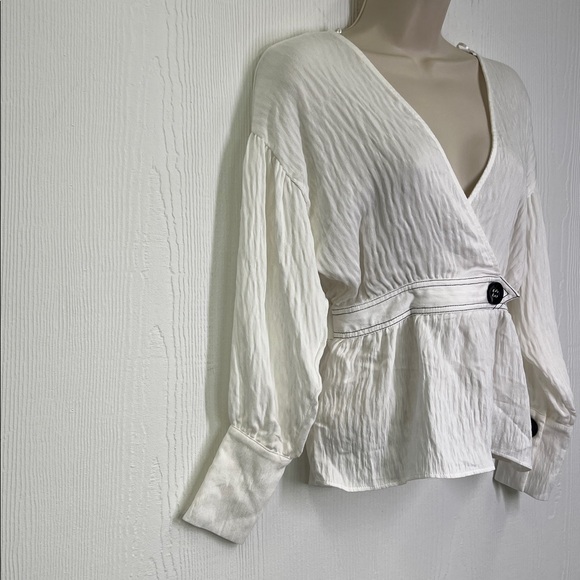 Zara - NWT White Puff Sleeve Elastic Waist Lightweight Peplum Blouse Size XS - Picture 3 of 11